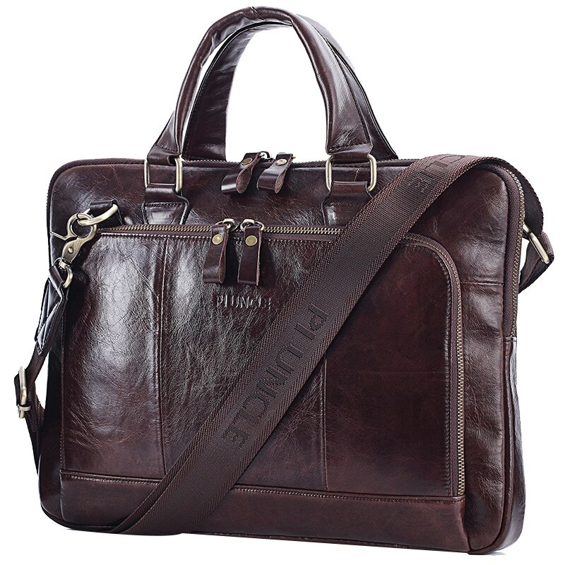 Pi uncle leren aktetas heren zakelijke schoudertas handtas casual dunne 14- inch computertas crossbody tas