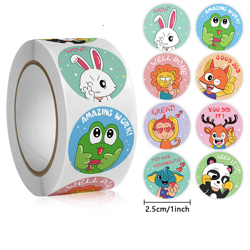 50-500Pcs Round English Cartoon Animal Stickers Teacher Reward Students Stickers Self-adhesive Stationery Stickers: BROWN