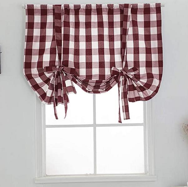 Plaid print kort vindue gardin med hul, justerbare romerske persienner mørklægningsgardiner til stue, køkken: Rød / 116 160