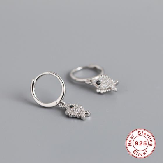 real 925 sterling silver Crystal Heart Hoop Earrings For Women Gold Fish butterfly Cartilage Earrings Charm Jewelry A30: 6