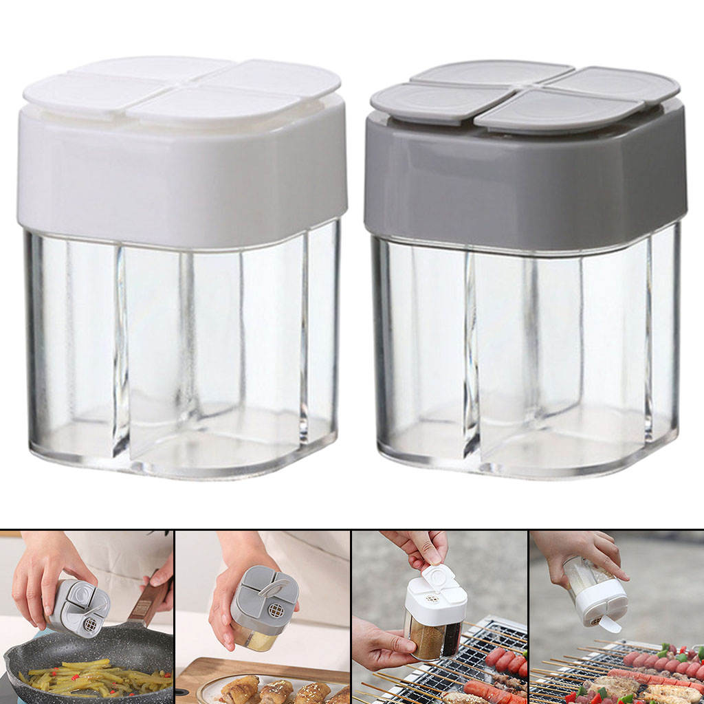 Outdoor Spice Box Storage Transparent Four Compartments Portable Spice Shaker for Barbecue