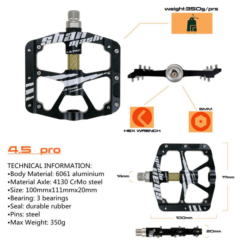 SHANMASHI 3 Bearing Bicycle Flat Pedals Chromium Molybdenum Steel Axis MTB Road Cycling Bike Pedals Carbon Sealed