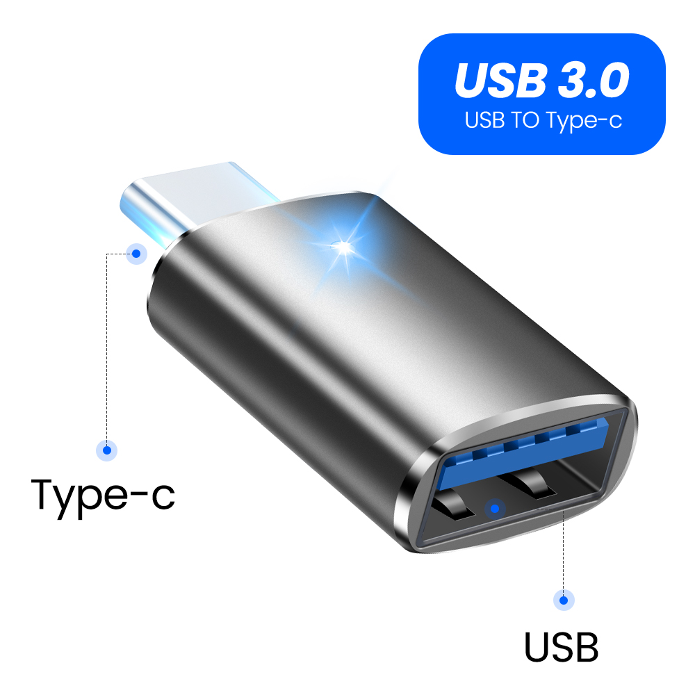 Elough OTG USB C Adapter USB 3.0 To Type C For Xiaomi Samsung USB type C Male To Micro USB Female Converter USBC OTG Connector: Gray 2led