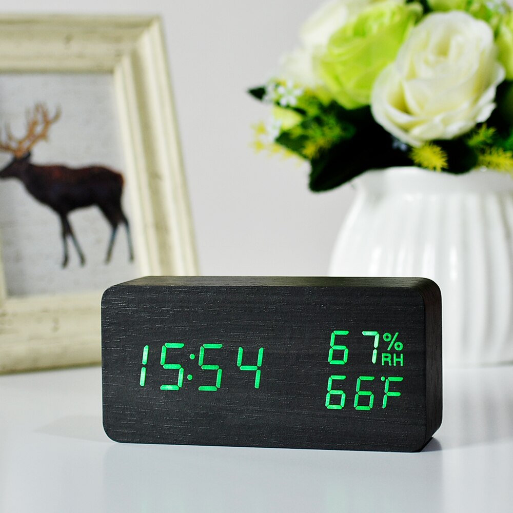 Suncree Wood Wooden LED Alarm Clock,Despertador Temperature Humidity Electronic Desktop Table Digital Clocks
