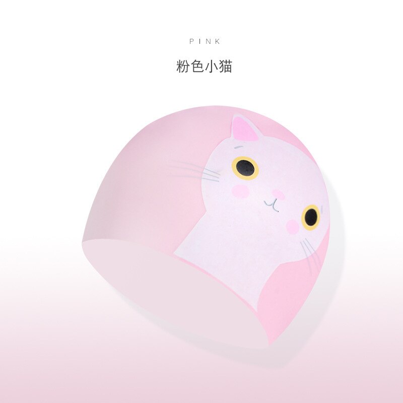 Children's silicone swimming cap boys and girls long hair waterproof ear protection not strangle head cute swimming cap: blue dinosaur B