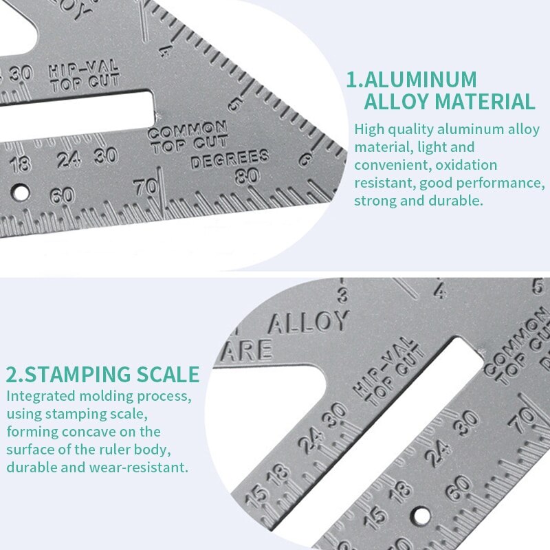 7 tommer tømrerværktøj aluminium sæt firkantet lineal trekantet måle lineal til træbearbejdning måling trekant vinkel