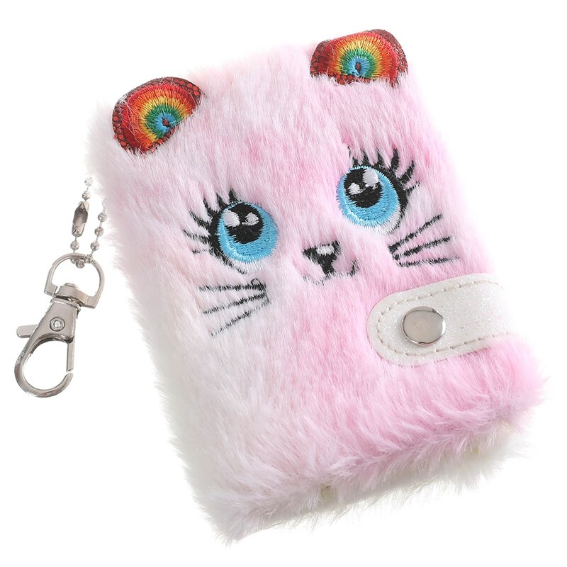Carnet de notes en peluche chat mignon pour filles, Kawaii, pendentif, porte-clés, chats à fourrure, carnet agenda quotidien, carnet de notes, papeterie: 15