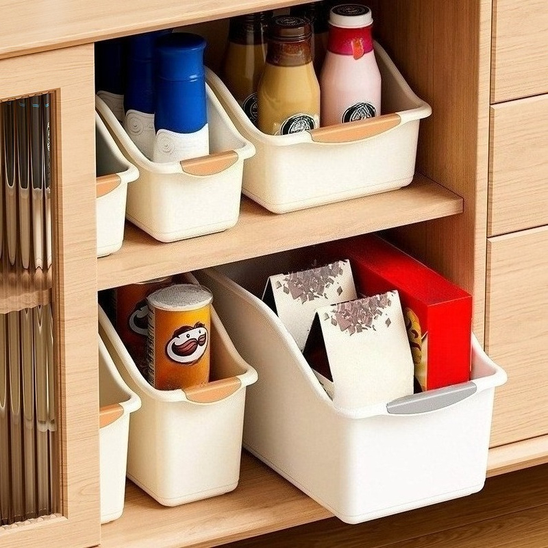 Versatile Plastic Storage Bin Set - Curved Home Organizer for Cleaning/Essentials/Baskets, Space-Saving Declutter Solutions