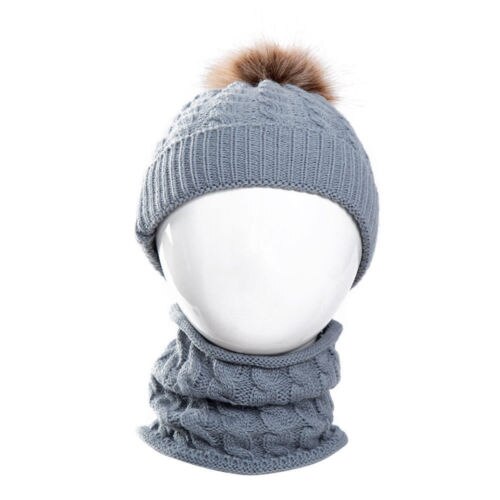 2 stk sød kid pige dreng baby spædbarn vinter varm hæklet strik hat beanie cap + tørklæde solidt sæt: B