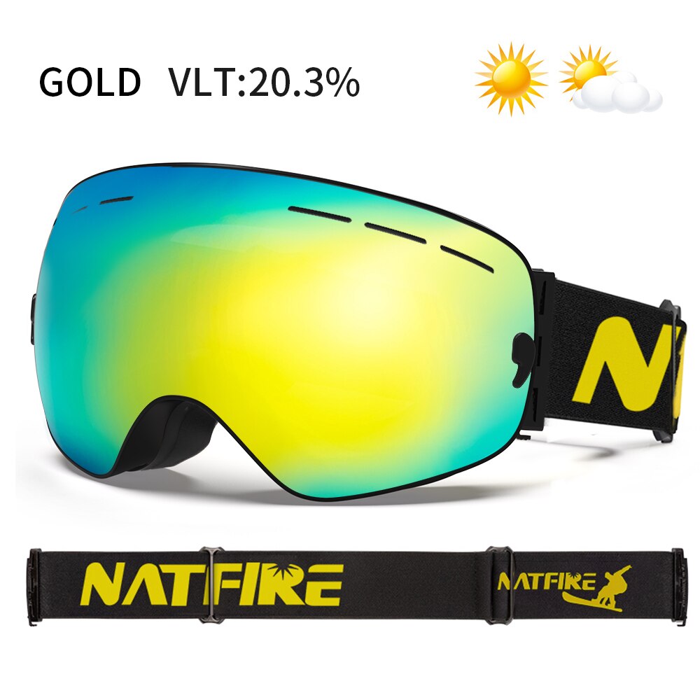 Natfire skidglasögon dubbla lager imfria  uv400 snowboard snöglasögon snöskoterglasögon glasögon utomhussport skidåkning glasögon: Guld-