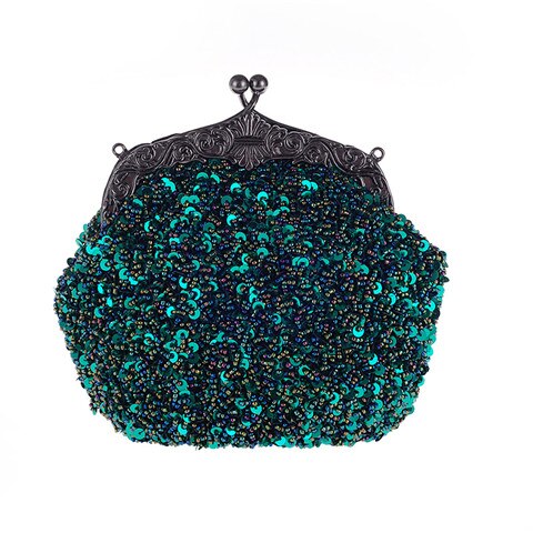 Solid Beading Hobos Bag Shiny Sequined Woman Evening Bag Luxurious Clutch Handbag Wallet Retro Old Shanghai Style with Cheongsam: Green