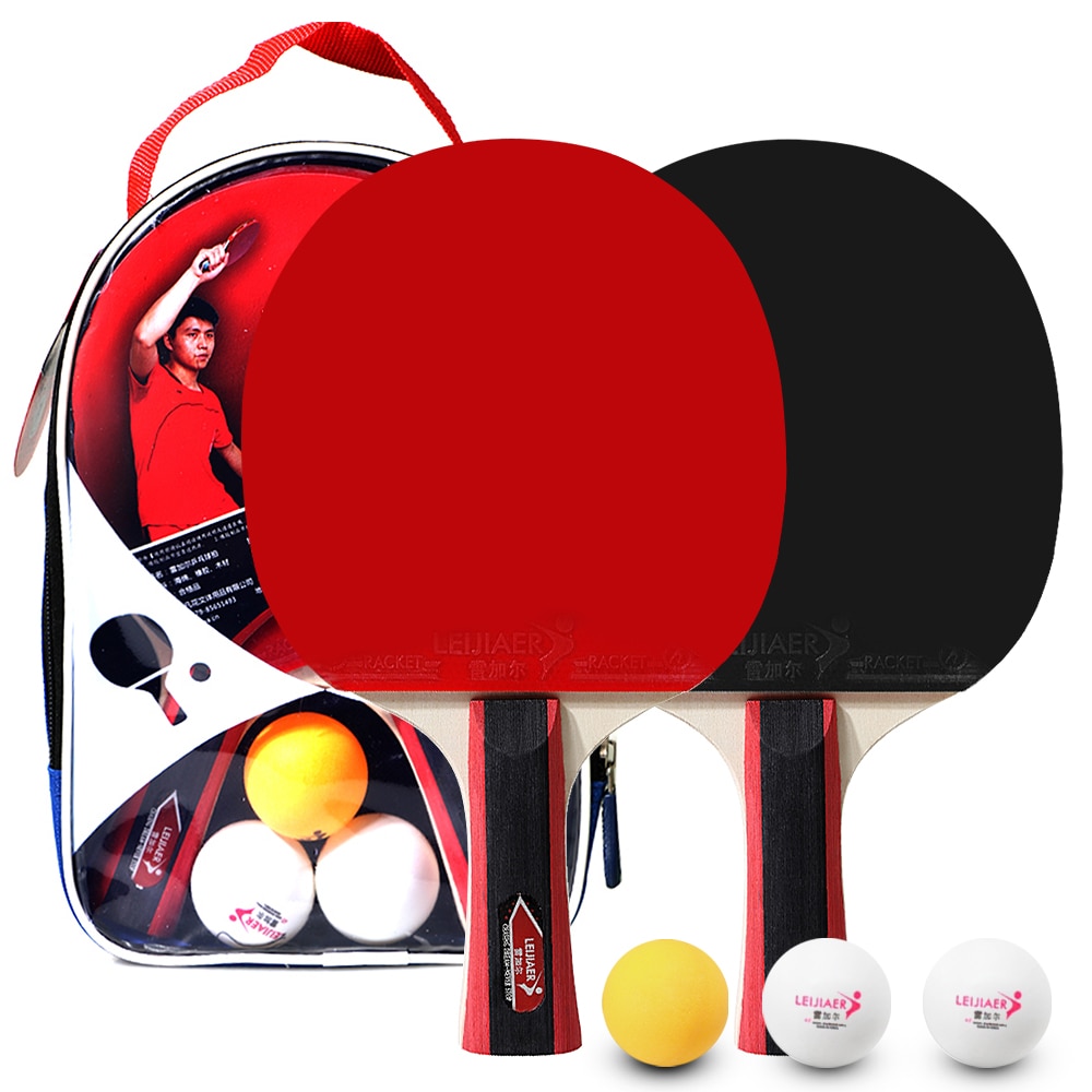 2 unids/lote raqueta de tenis de mesa, raqueta de doble cara, granos en mango largo, juego de raqueta de Ping Pong con bolsa de 3 bolas: Default Title