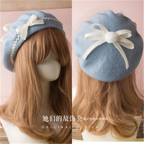 Lolita hat fransk baret uld kasket beanie ski butterfly pige kvinder klassisk 17 farver: 14
