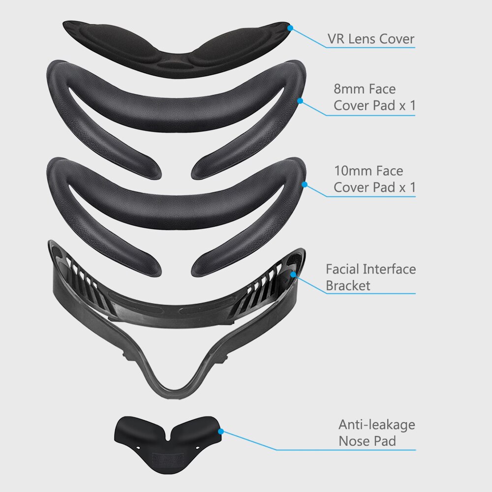 5 in 1 Set VR staffa per il viso interno e schiuma in pelle PU copertura del viso Pad sostituzione accessori Comfort per Oculus Quest 2