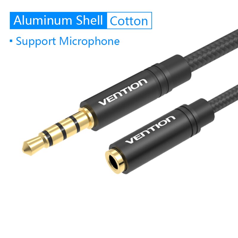 Vention Jack 3.5 mm Audio Extension Cable Male to Female Headphone Extension Cable for Huawei P20 lite Stereo 3.5mm AUX Cable: BHBB Black / 1.5m