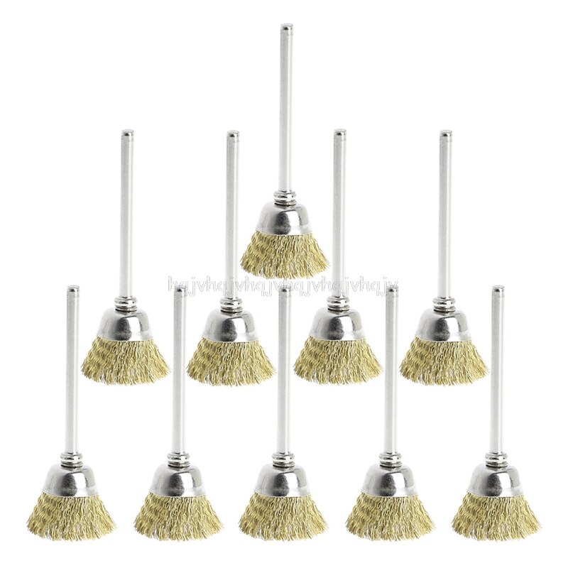 10 pièces Mini brosse métallique brosses laiton tasse roue pour meuleuse ou perceuse 3mm x 18mm N02 19 directe