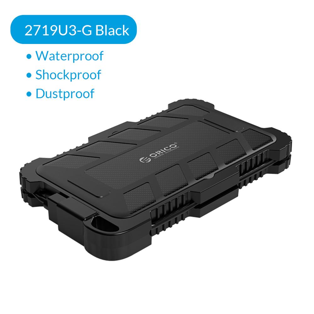 ORICO 2.5 Inch USB3.0 HDD Case With Hook Waterproof Shockproof Dustproof For Outdoor Hard Disk Box For 2.5 Inch HDD SSD: Black 2719U3