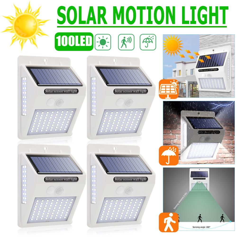 100LED Solar Wandlamp Buiten Motion Sensor IP65 Waterdichte Driezijdige Yard Straat Solar Lamp Tuin Decoratie Verlichting