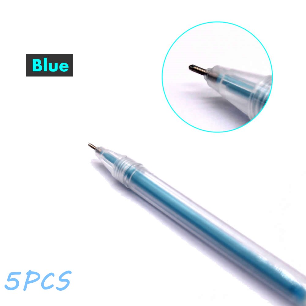 9Pcs 0.6Mm White Ink Gel Pen Highlight Marker Pen Fine Tip for Student Stationery Drawing Art Writing School Supplies: Blue 5PCS