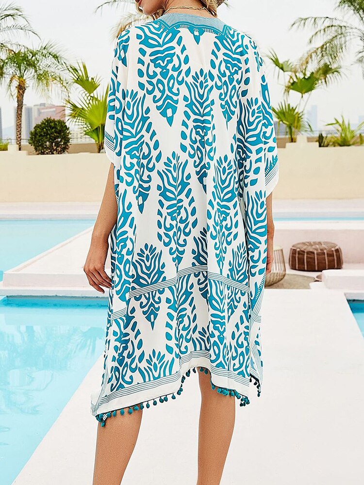 Print Bikini Cover Ups Vrouwen Zomer Strand Lange Blouse Casual Zwemmen Cover Ups Badpak Zon Blok Beachwear