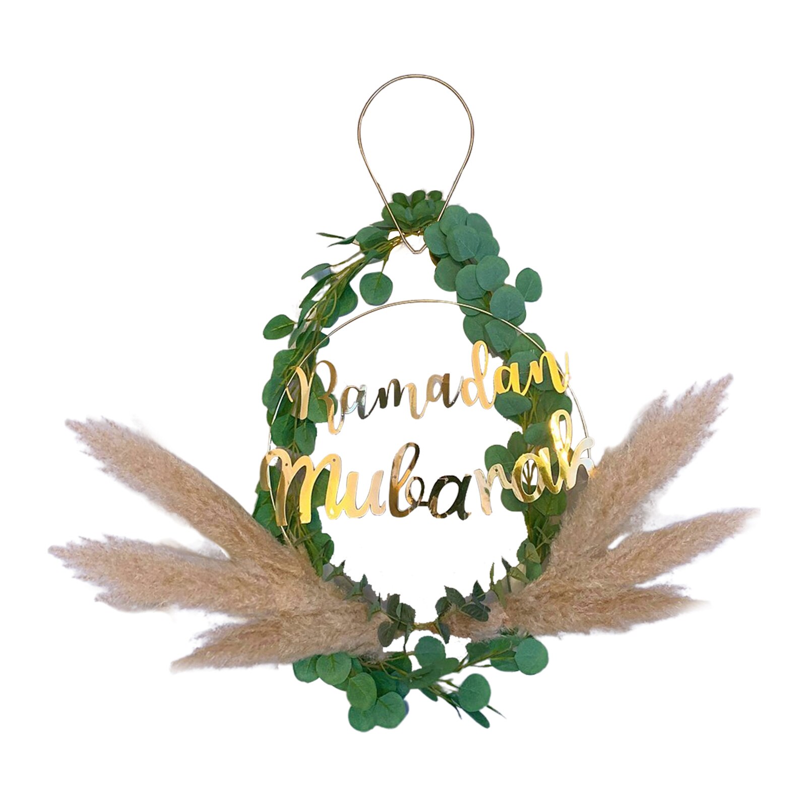Eid Mubarak – guirlande suspendue décorative, guirlande de feuilles florales artificielles avec Festival imprimé pour porte d'entrée, roseaux artificiels: white