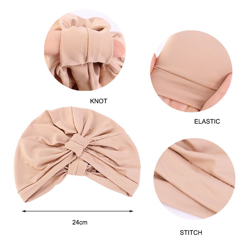 Indiase Vrouwen Modal Katoen Geplooide Hoed Chemo Haaruitval Kanker Tulband Motorkap Hoofd Sjaal Wrap Strech Bandana Cover Beanie Arabische cap