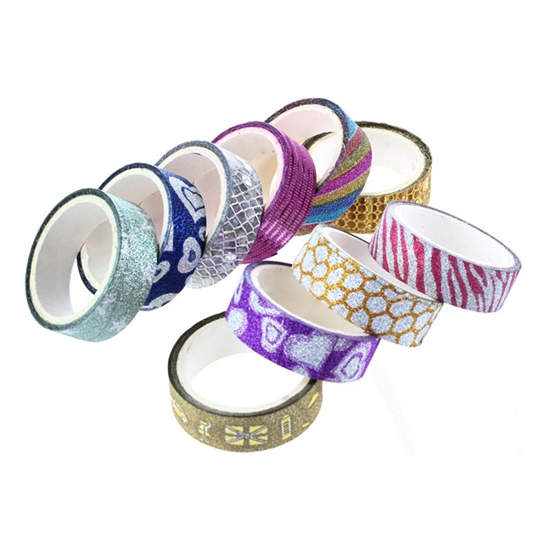 10X DIY Self Adhesive Glitter Washi Masking Tape Sticker & 4 Pack Mini Document File A6 Rainbow Expanding Folder