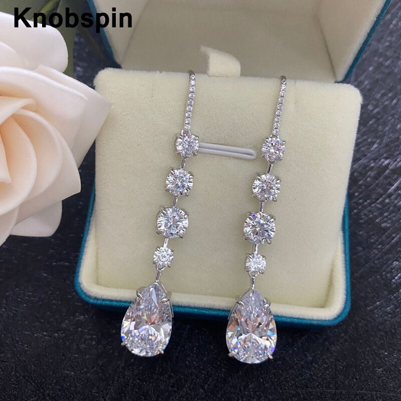 Knobspin 100% 925 Sterling Silver Wedding Engagement Earring For Women High Carbon Diamond Anniversary Party Fine Jewelry