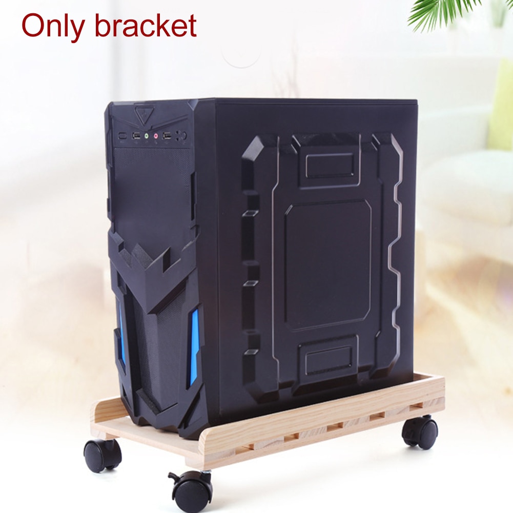 CPU Stand Wooden Moving Tray Case Holder Tower Desktop Computer Office Adjustable PC Caster Heat Dissipation Rolling Wheels