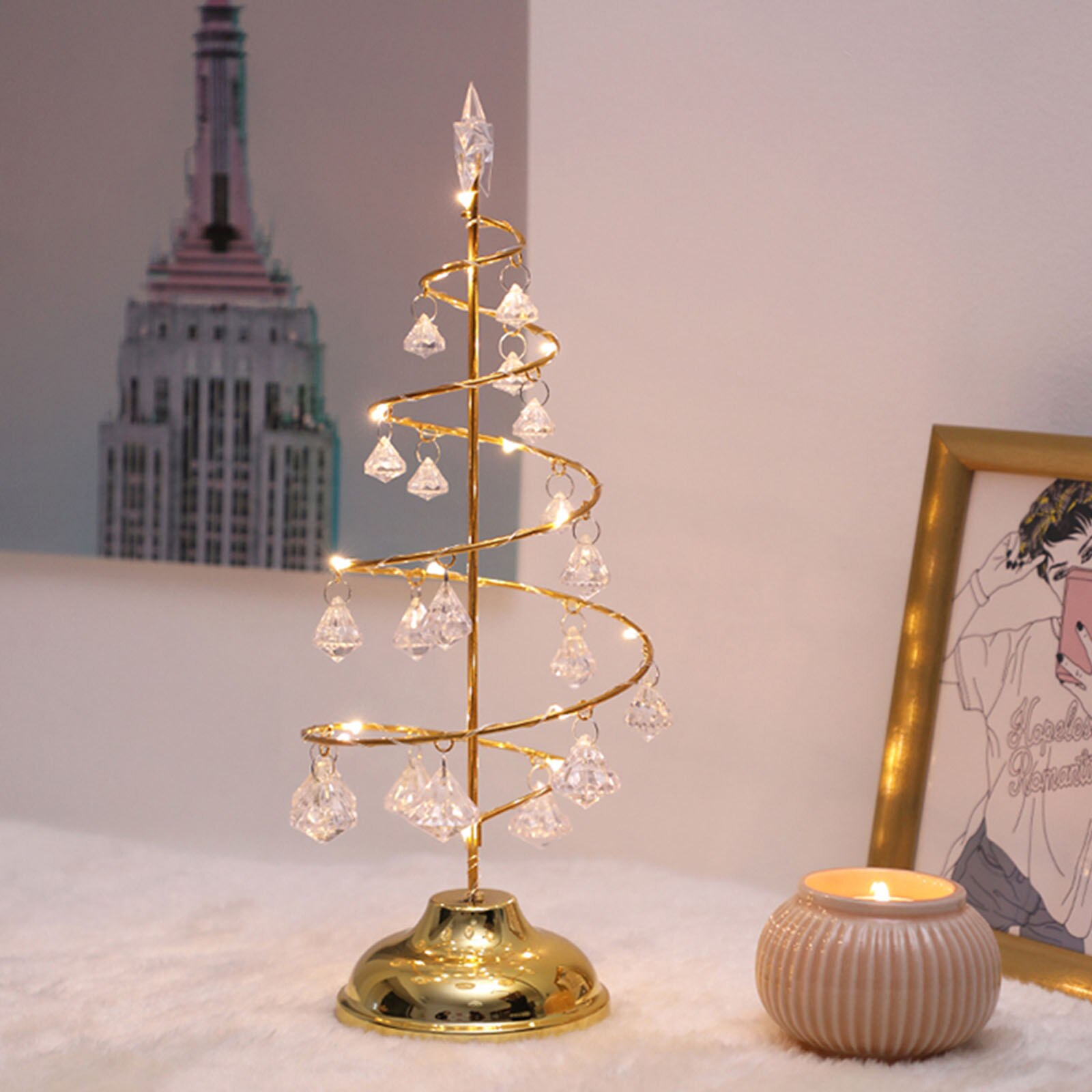 Christmas LED Light Christmas Tree Lamp Decorative Night Lights with Crystal Pendants For Bedroom Sitting Room