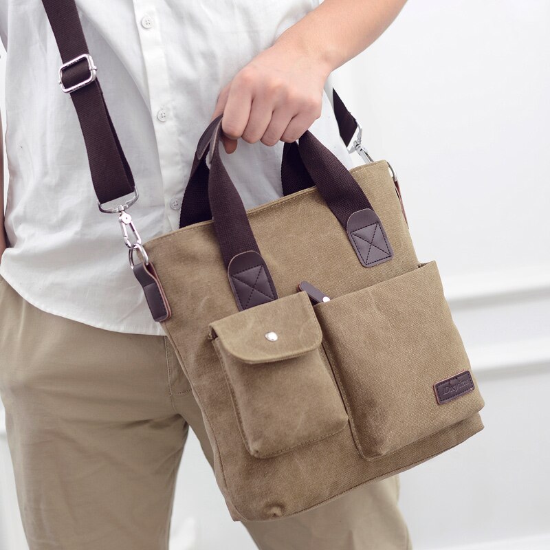 Zwarte tas mannen crossbody handtassen mannen aktetas Rits Tas leger canvas schoudertassen mannen Reistassen: Khaki