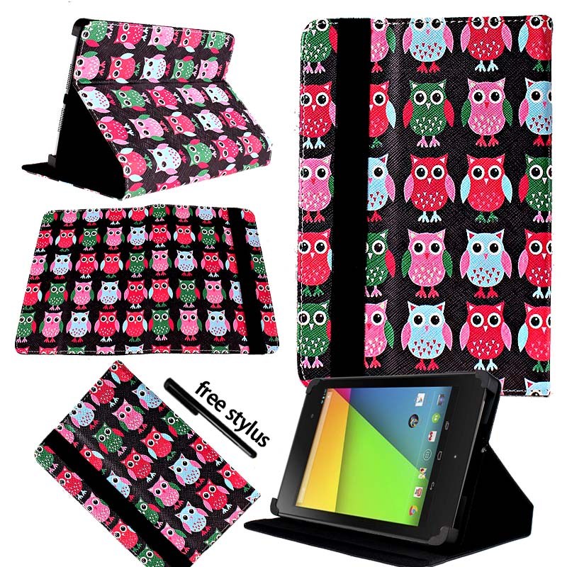KK & LL Für Google Nexus 7 (1st 2th, Gen Gen ) -leder Tablet Ständer Folio Abdeckung Fall + Freies stylus: Black Owls