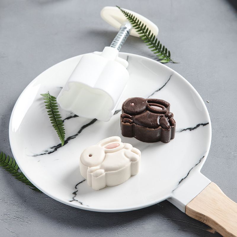 50G Mooncake Vat Mal Met 3D Konijn Stempel Handpers Maan Cake Gebak Mould Diy Bakvormen Mid-Herfst festival