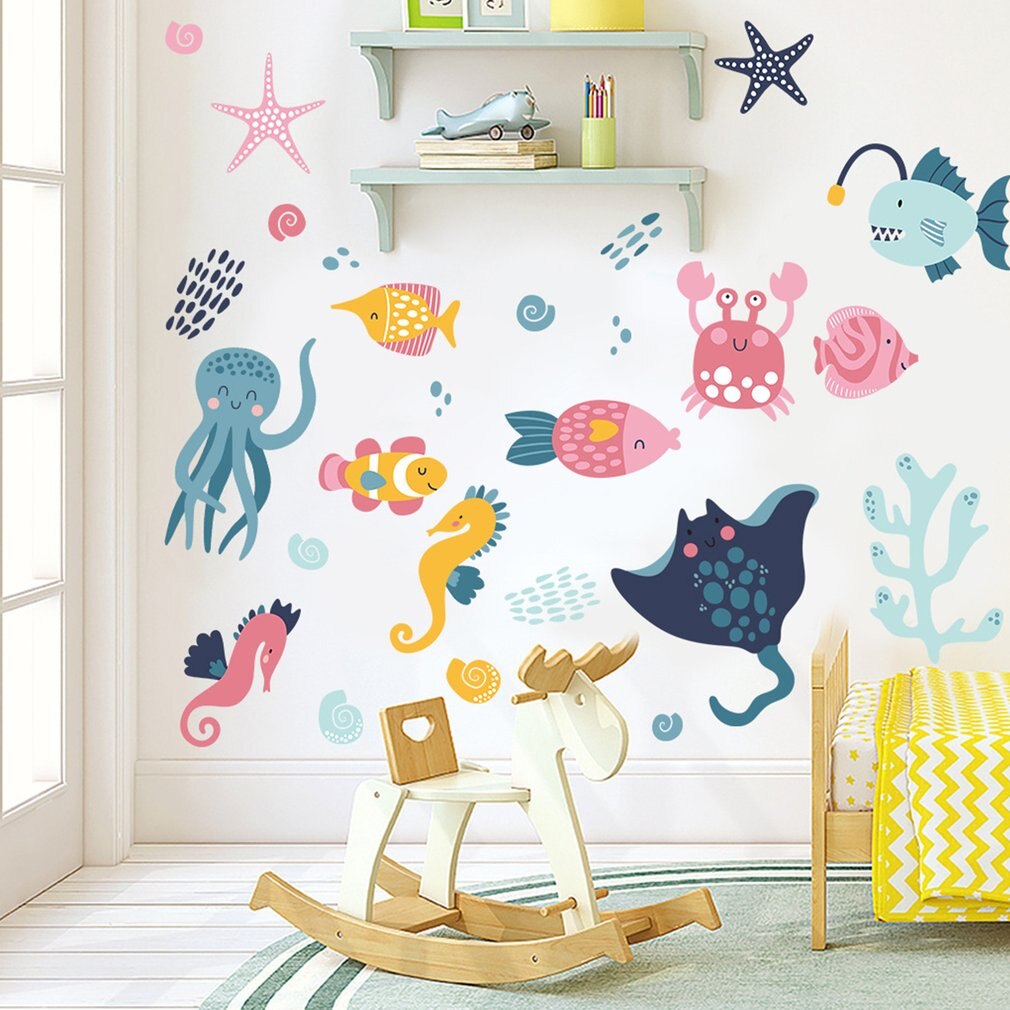 3pcs/set Underwater World Wall Stickers Luminous Wall Stickers Marine Life Wall Decals Living Room Kids Bedroom Stickers