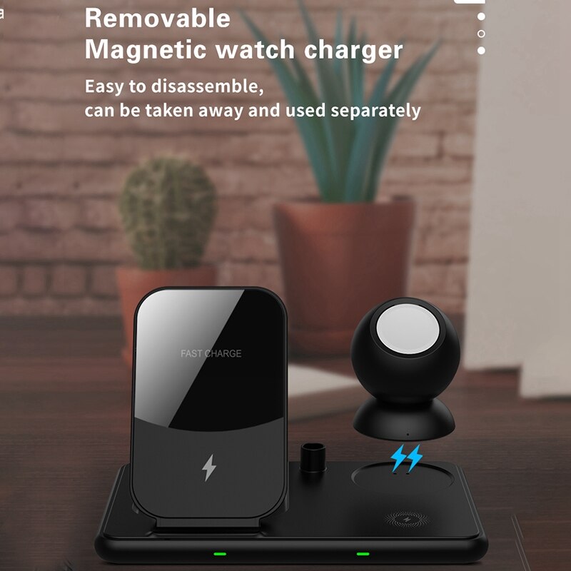 15W Draadloze Oplader Station 4 In 1 Snel Opladen Dock Station Voor Iphone 12 11 Pro Xr Xs X apple Horloge 6 5 4 3