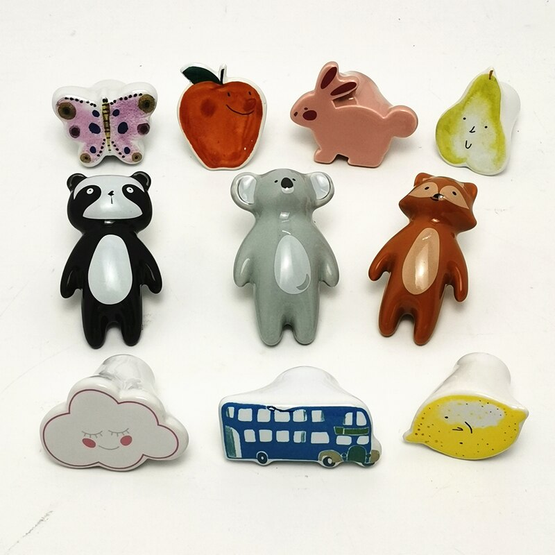 Poignée de meuble en céramique, boutons dessins animés d'animaux, meubles pour enfants