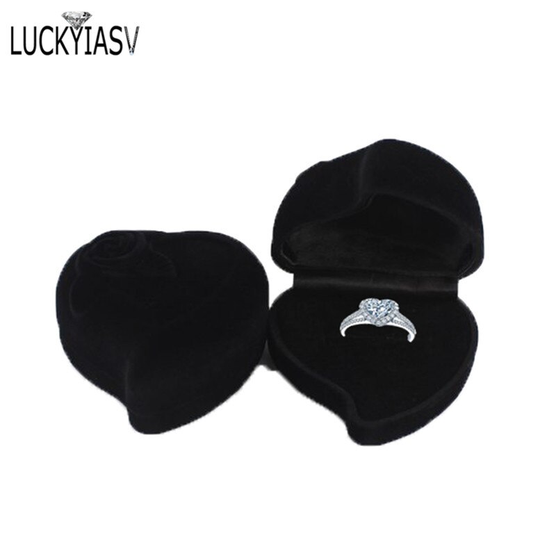 8 Kleur Hartvorm Fluwelen Ring Box Engagement Bruiloft Sieraden Dozen Rose Bloem Houder Voor Lover