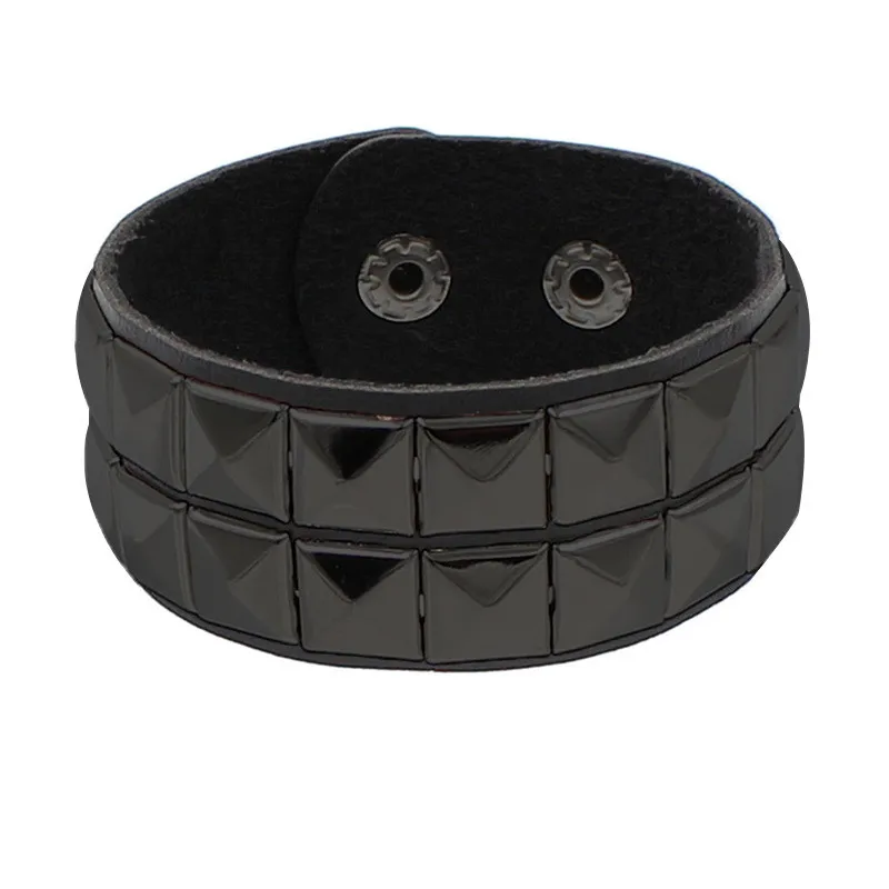 Bracelet gothique Punk crâne, chaînes en métal, pointes à rivets, en cuir Pu, manchette large, bijoux pour femmes et hommes, 2023: Plaqué platine