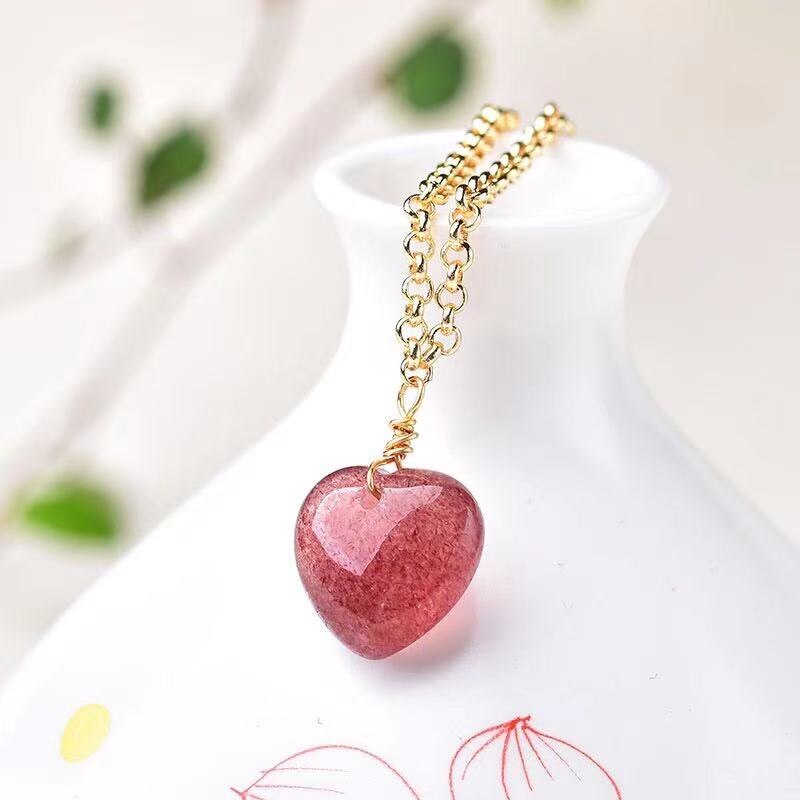 Natuurlijke Aardbei Kristal Hart Hanger 14K Gold Filled Ketting Handgemaakte Diy Ketting Voor Vrouwen Presenteert