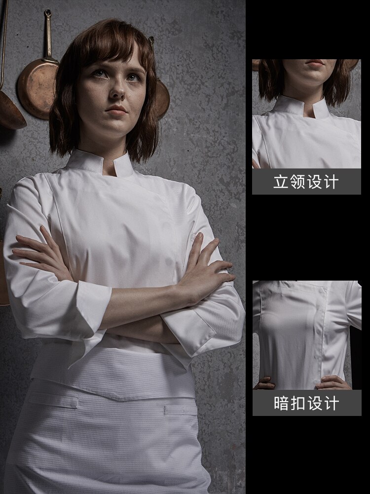 spring cotton women long sleeve chef uniform bakery shop uniform tunic female cook jackets