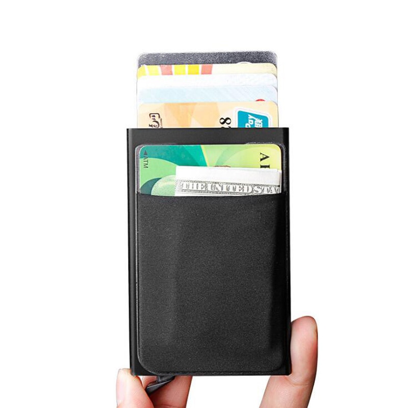 Slim Men Aluminum Wallet With Back Pouch ID Card Holder RFID Protection Mini Metal Automatic Pop up Credit Card Case Coin Purse