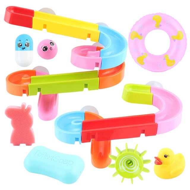 Baby Bath Toys DIY Assembling Track Slide Suction Cup Orbits Toy Bathroom Bathtub Children Play Water Games Set for 3-6 years: 39pcs A