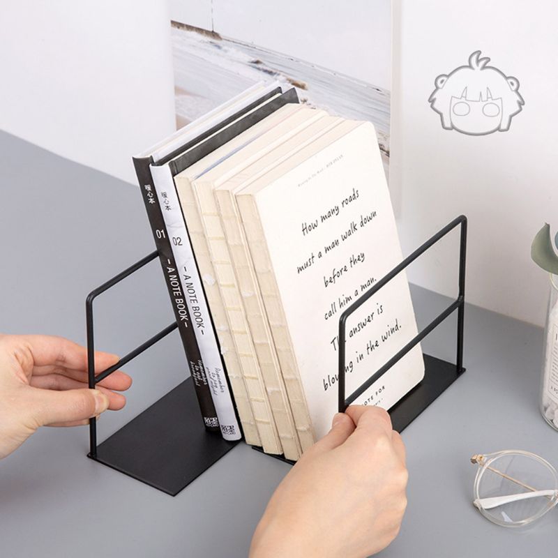 1 paire serre-livres en fer forgé Support de livre Simple bureau bureau porte-revues N1HD