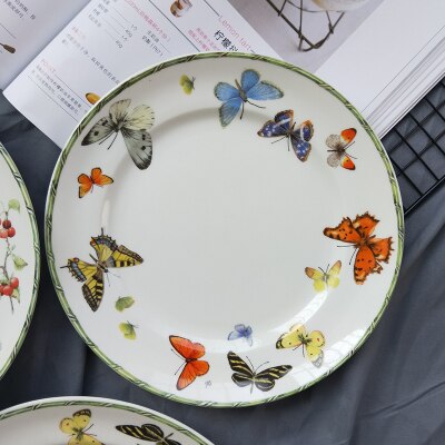 Berry Bloem Vlinder Keramische Servies Serviesje Porselein Westerse Schaaltje Woondecoratie Huwelijksgeschenken: 8 inch Flat plate