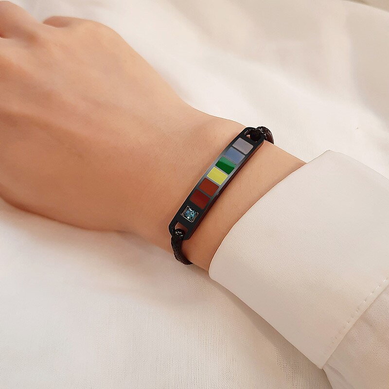 ZORCVENS nuevas pulseras trenzadas hechas a mano del Orgullo LGBT del arco iris del Color negro plata de acero inoxidable para las mujeres hombres joyería