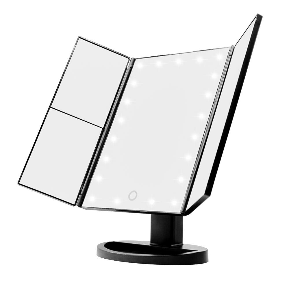 Opvouwbare spiegels, tafelspiegels, make-upspiegels, cosmetica, woondecoratie, interieur, lichtgevend, 22 leds, usb, beauty, badkamer, led: Zwart