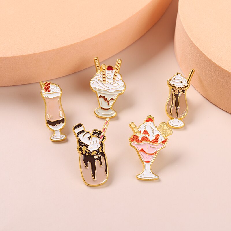 Fudge Sundae Enamel Pins Shortbread Biscuits Brooches Food Badges Collar Backpack Decoration for Kids Girl Boy