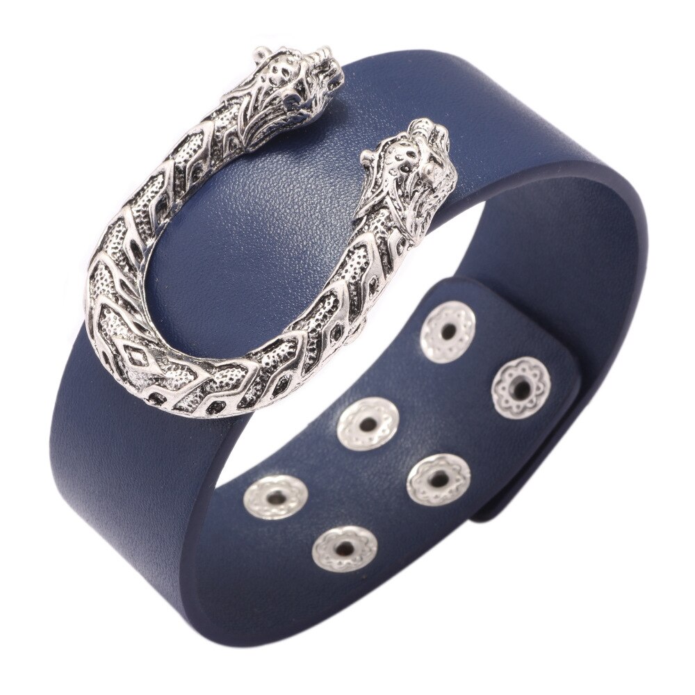 Kirykle U-Vormige Metalen Luipaard Hoofd Armband Voor Vrouwen Leer Armbanden &amp; Bangles Elegante Brede Armband Sieraden: KR1102-5