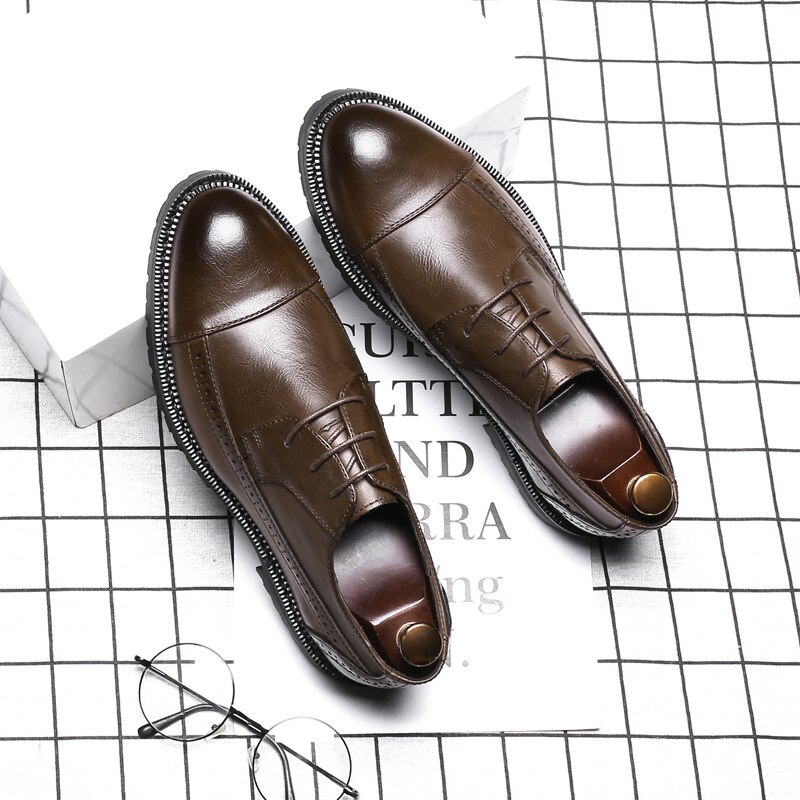 Formal shoes men lace-up business shoes polished oxford flats England style dress shoes gentleman z324: Brown / 43