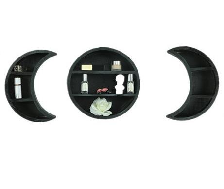 Estante de Luna Triple de madera para decoración de pared, estante de madera de fase lunar, estante de aceite esencial de luna creciente, Estilo bohemio: 3pcs a set